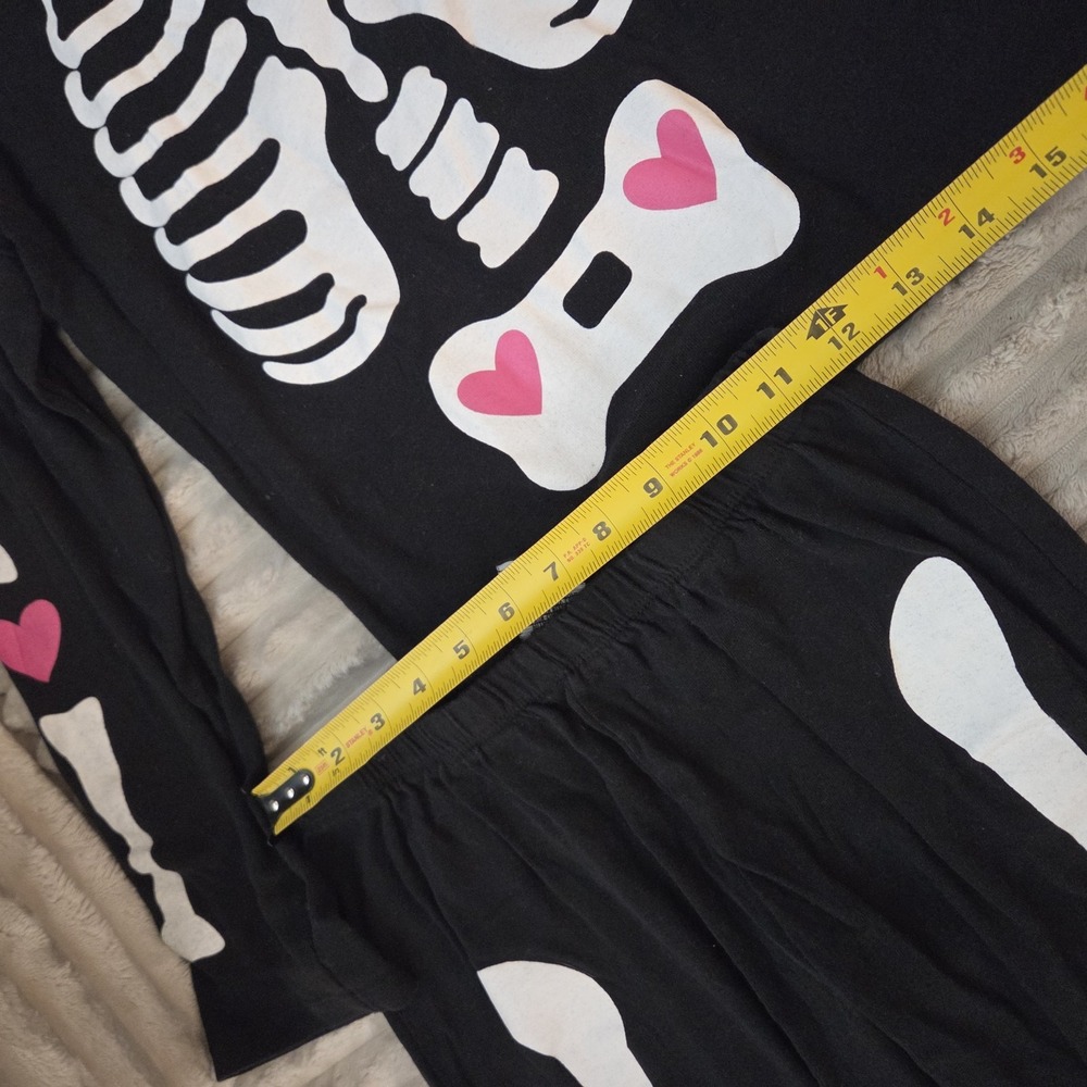 PJs & Presents Skeleton Pajamas S Halloween Girls Glow In The Dark Pink Heart - Picture 6 of 11